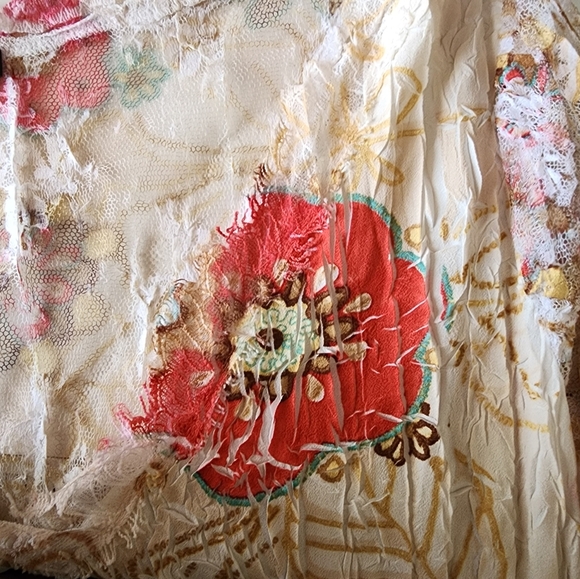 Komarov Crinkle y2k floral Print Dye Tunic lace Long Sleeve long Blouse or dress - Picture 2 of 9